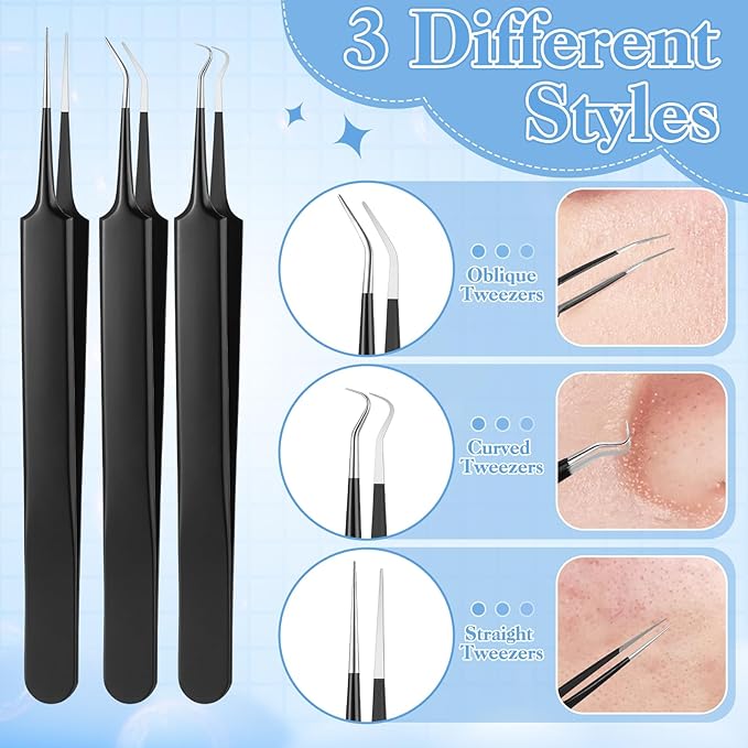 HairChrysm 9 PCS Blackhead Extraction Tool Kit, Blackhead Remover Tool Comedones Extractor Acne Removal Kit for Nose Face