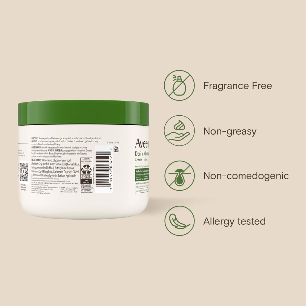 Aveeno Daily Moisturizing Cream for Normal, Dry, Sensitive Skin, 20 oz