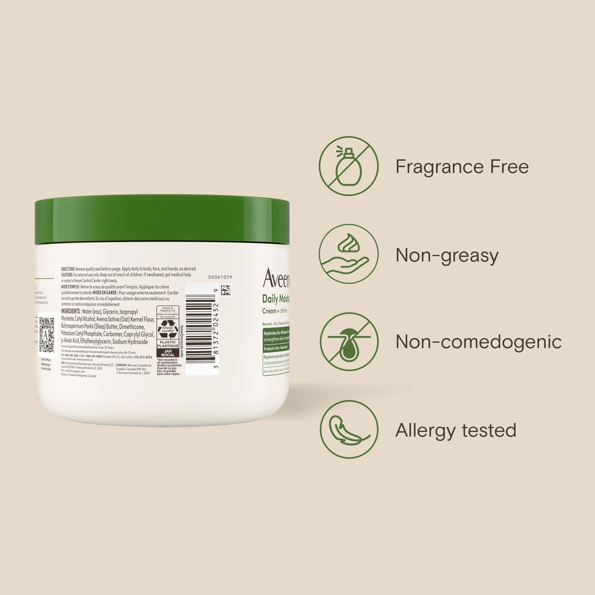 Aveeno Daily Moisturizing Cream for Normal, Dry, Sensitive Skin, 20 oz