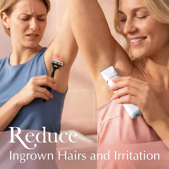 Pubic Hair Trimmer for Women - Electric Razors for Women's Body Groomer, Replaceable Ceramic Blade Heads, Face Hair Remover Head, USB-C&Dock Charging, Waterproof&Easy Cleaning White