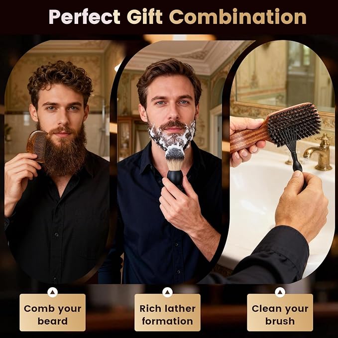 Boar Bristle Beard Brush, Sapele Wood Hair & Beard Grooming Brush