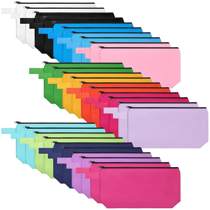 Saintrygo 30 Pcs Canvas Makeup Bags Bulk, Travel Cosmetic Zipper Pouch Blank DIY Multipurpose Toiletry Bag Hygiene Pouch for Women Purse Pencil Case (9.8 x 5 x 2 Inch,Novel)