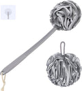 VANZAVANZU Loofah Sponge Set Back Scrubber for Shower, Anti-Slip Plastic 17" Handle Loofah on a Stick with Fluffy Shower Sponge, PE Soft Mesh Shower Loofahs-Gray with White Edge