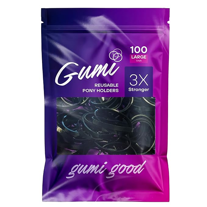 Gumi good Black Elastics 1 inch Hair Band Large for Thick or Thin Hair