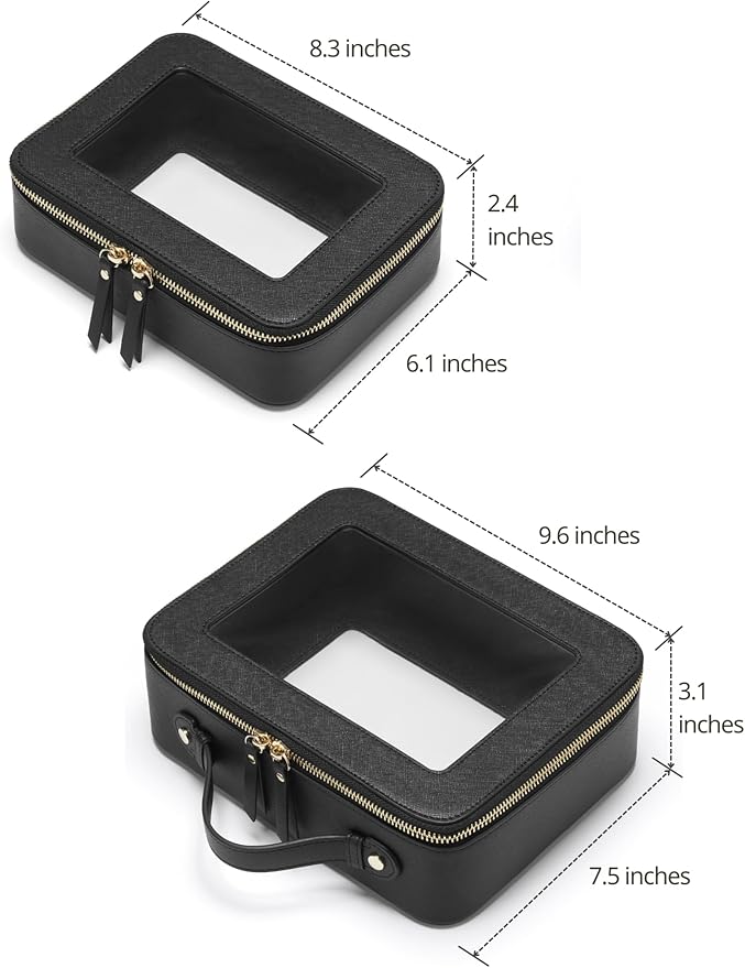 Popvibe Clear Makeup Case Set Black Toiletry Bag Travel Large Clear Cosmetic Bag with Zipper, Big Make Up Bag Organizer Women Traveling TSA Approved Transparent Bag Car for Essentials