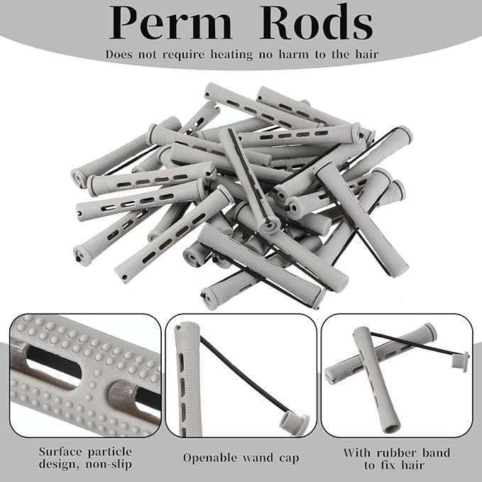 30 Pcs Perm Rods Set for Natural Hair Plastic Cold Wave Rods Hair Curling Rollers DIY Hairdressing Tools for Natural Hairs Long Short (Grey)