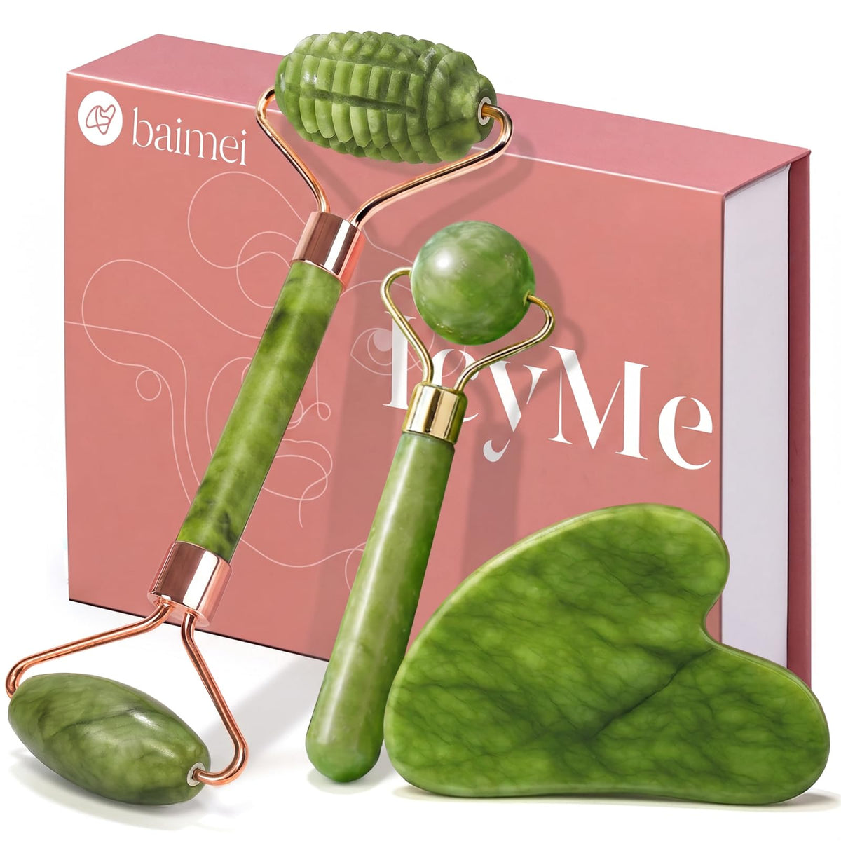 BAIMEI IcyMe Gua Sha & Jade Face Roller Set,Facial Beauty Skin Care Tools