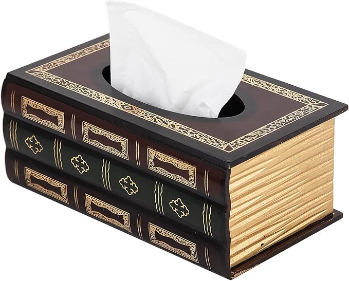 Crafted Classical Retro Wooden Antique Book Tissue Box Cover Rectangular Tissue Holder Dispenser Paper Cover Case Napkin Holder Home Decor for Bathroom Living Room Office car Kitchen (Red)