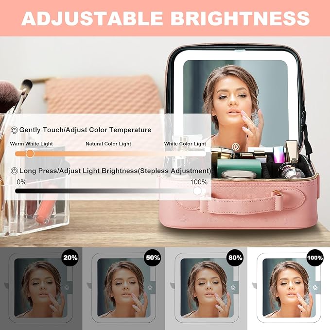 Mocado Travel Makeup Bag with Mirror Makeup Case with 8 Makeup Brushes