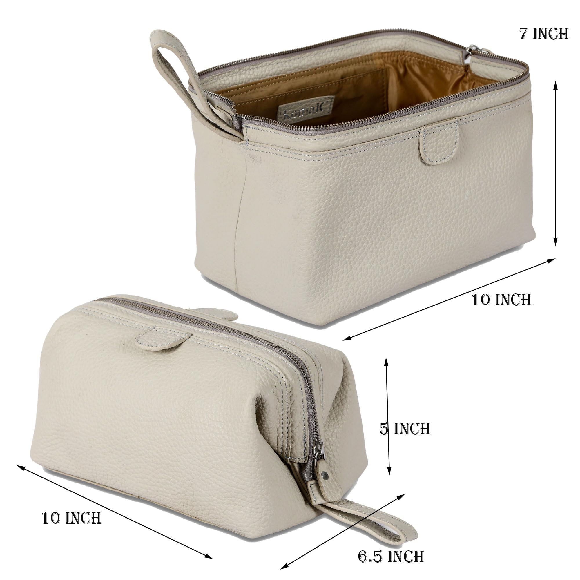 KomalC Premium Buffalo Leather Toiletry Bag for Men & Women With Water resistant Lining, Grooming Travel Pouch, Unisex Wash Bag for Toiletries, Gifts for Men and Women