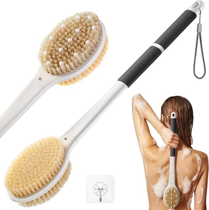 Dry Brushing Body Brush for Massage - Natural Boar Bristle Exfoliating Brush with Massage Nodes for Lymphatic Drainage, Cellulite, Blood Circulation Improving Skin Health for Women Men Elderly(Black)