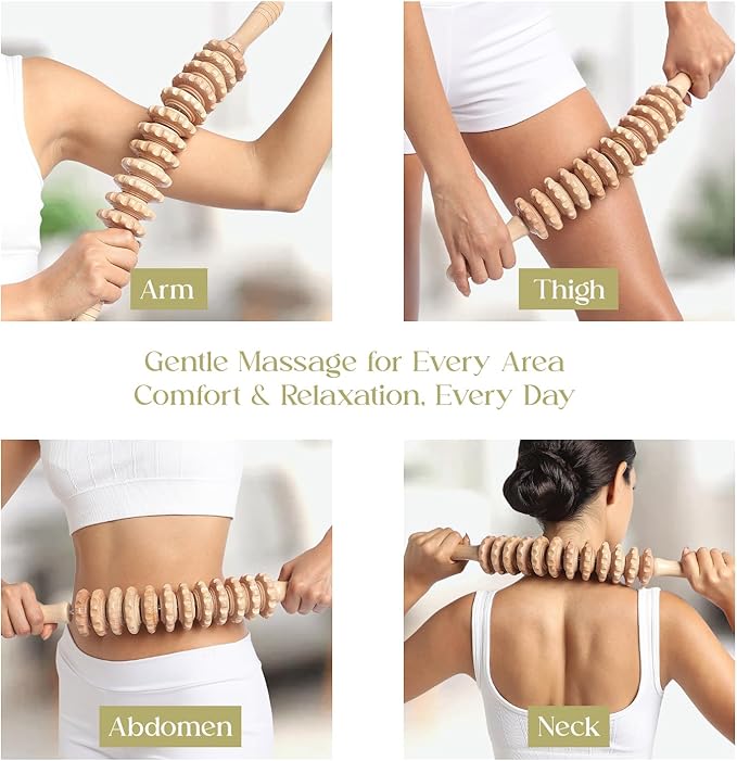 Mr. Woodware Wood Therapy Massage Tools, Lymphatic Drainage Curved Roller Stick, Neck Massager, Foam Roller, Back Scratcher, Rope Massage Kit, Back Massager for Relaxation
