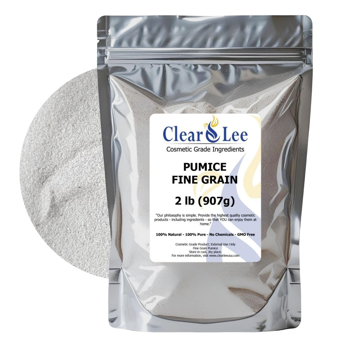 ClearLee Cosmetic Grade Pumice - 100% Pure Natural Grain/Powder - Great For Skin Exfoliation in DIY Soaps, Masks, Scrubs for Face, Body, Foot (2lb, Fine Grain)