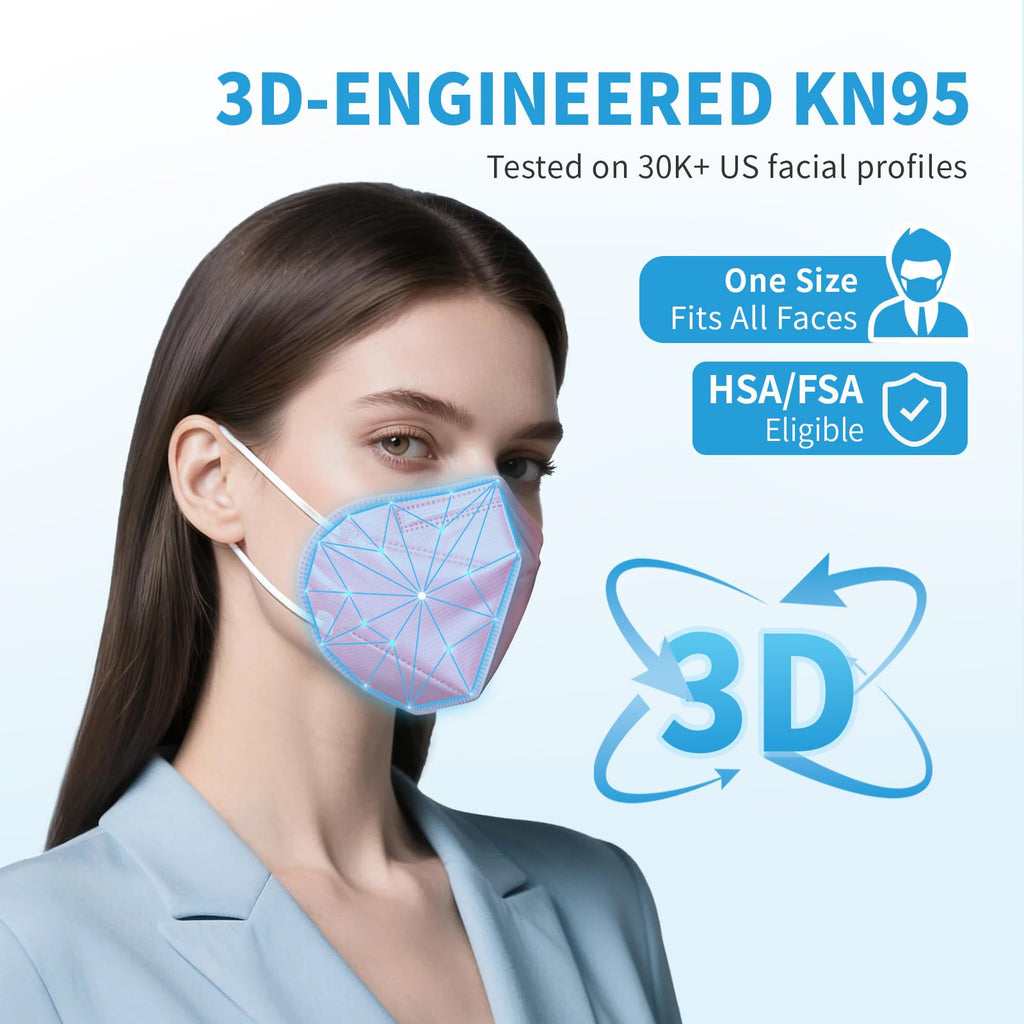 akgk KN95 Face Mask 50 PCS, Breathable Protection Masks, 5-Ply KN95 Hot Pink Masks, Cup Dust Safety Masks