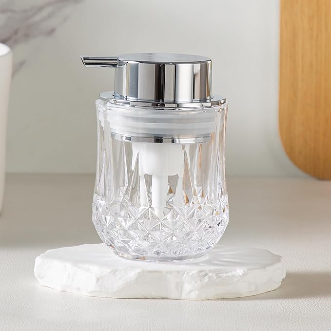 Enra Foaming Soap Dispenser for Bathroom and Kitchen - Glass Refillable, Modern Home Design (Clear/Silver Foam Pump)
