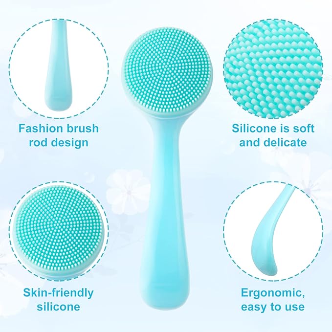 HINZIC 4 Pack Silicone Manual Facial Cleansing Brush, Skin Friendly Waterproof Face Cleaning Scrubber Exfoliator Cleanser for Blackheads Whiteheads Makeup Residues Removal- 2 Blue & 2 Pink