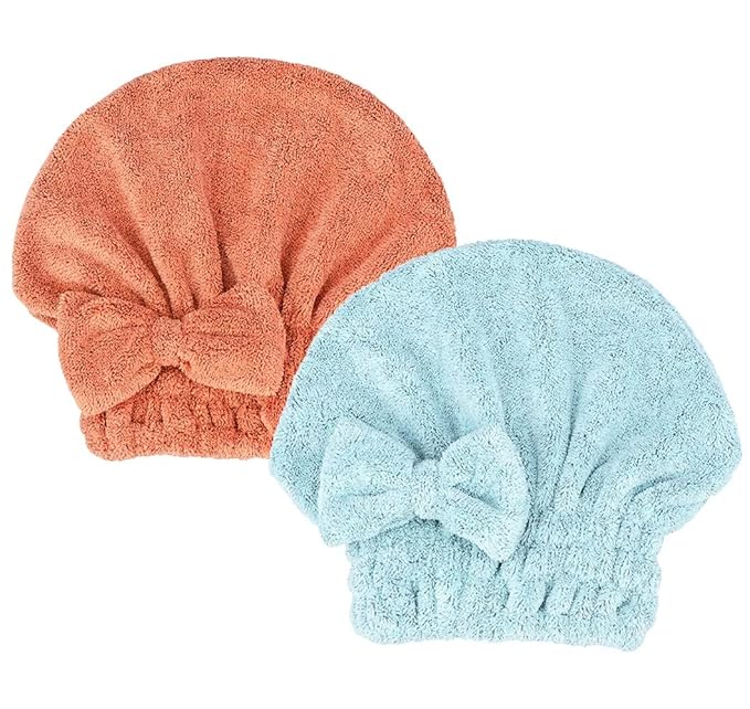 MAYOUTH Microfiber Hair Drying Towels Head wrap with Bow-Knot Shower Cap Hair Turban hairWrap Bath Cap for Short or Curly Long & Wet Hair Gift for Women 2pack