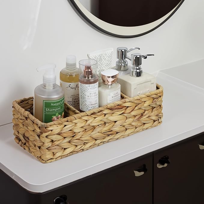 Water Hyacinth Bathroom Storage Basket with 3 Compartments
