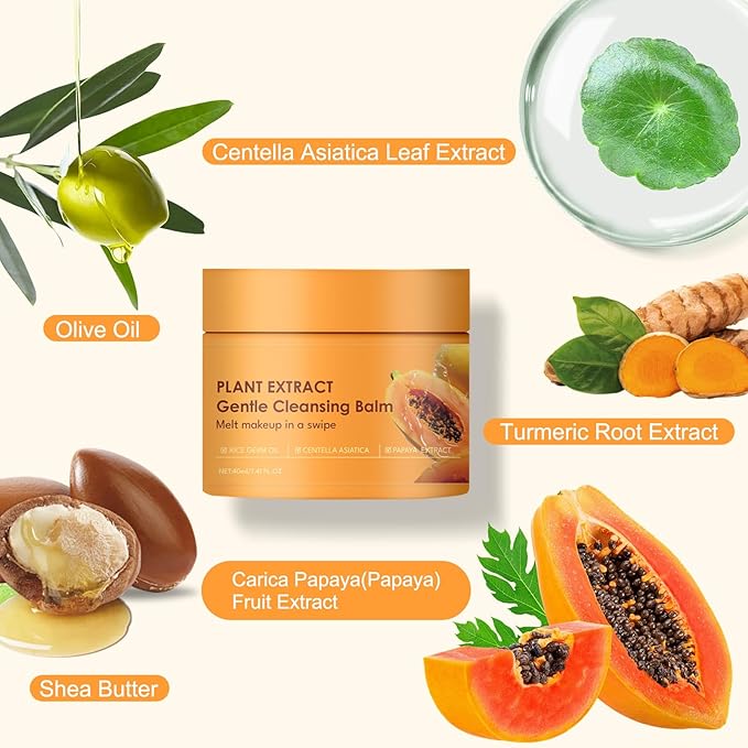 YILEST 2-in-1 Cleansing Balm Makeup Remover with Papaya Extract & Rice Germ Oil, Gentle Exfoliator, Face Cleanser for Women & Makeup Remover Balm for All Skin Types 1.41 FI.0Z