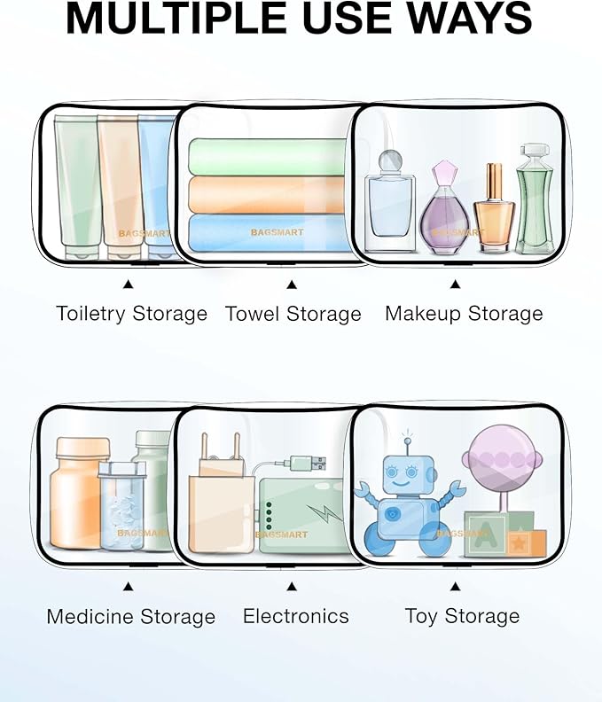 BAGSMART Clear Toiletry Bag 2-Pack TSA Approved Water-Repellent, Black