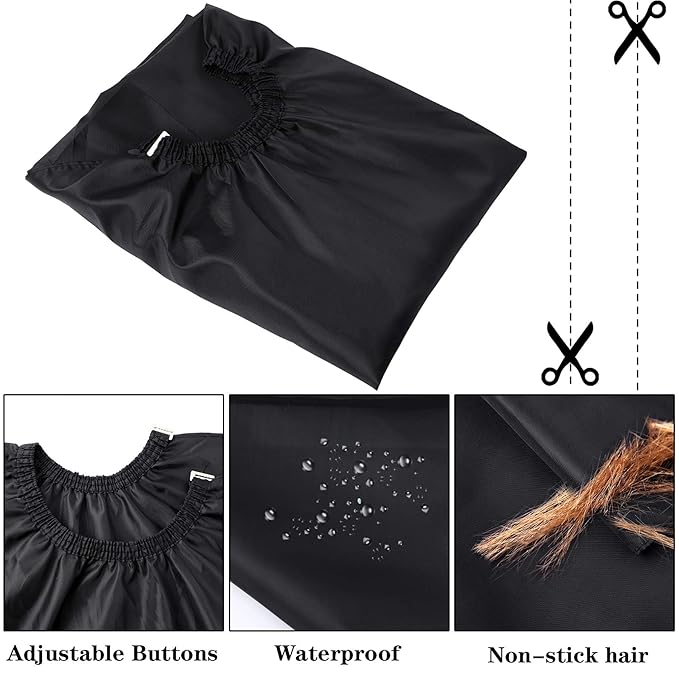 FEBSNOW Professional Hair Cutting Cape with Neck Duster Brush, Salon Barber Cape, Hair Cutting Accessories (Black)