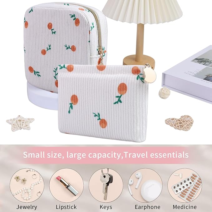 2-Pack Period Bag for Women Girls, Portable Corduroy Sanitary Napkin Storage Bag Period Pouch Small Coin Purse with Zipper, Sanitary Pads Change Pouch Tampons Holder for First Period