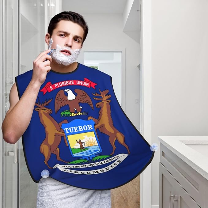NOUZU Michigan State Flag Print Beard Bib Apron For Men, Beard Hair Catcher For Men Shaving Trimming,Beard Cape Cloth