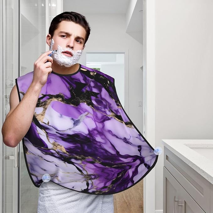 Purple Rose And Skull Print Beard Bib Shaving Apron, Beard Hair Trimming Cape Gift For Dad