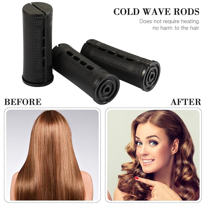 WILLBOND 36 Pieces Cold Wave Rod Hair Perm Rods Hair Rollers Perming Curlers with Steel Rat Tail Comb for Hairdressing Styling