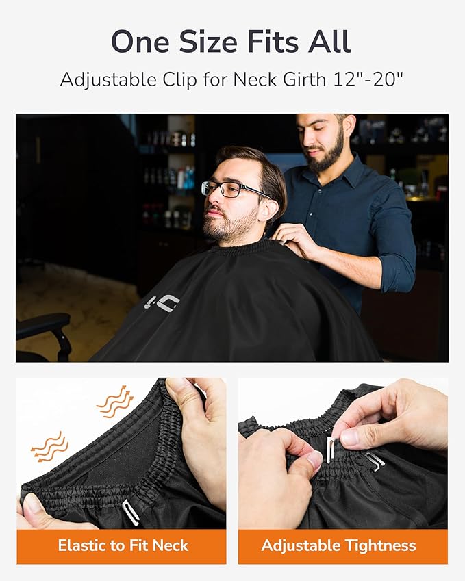 ULG Professional Hair Cutting Cape with Neck Duster Brush Waterproof Extra Large Size Salon Barber Cape Haircut Cape for Men Women and Kids, 57”×72” Full Body Coverage, Black
