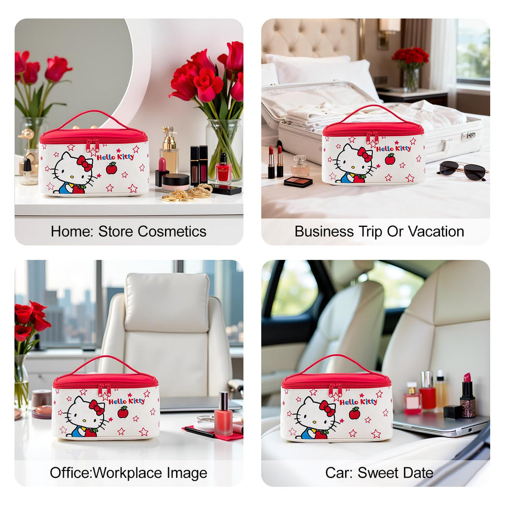 AmBealla Cosmetic Bag Large Makeup Travel Case with Brush Holder,Waterproof Makeup Bag Organizer with Hanging Hook,Travel Toiletry Bag for Women,Sweet&Stylish for Girls,Red Apple