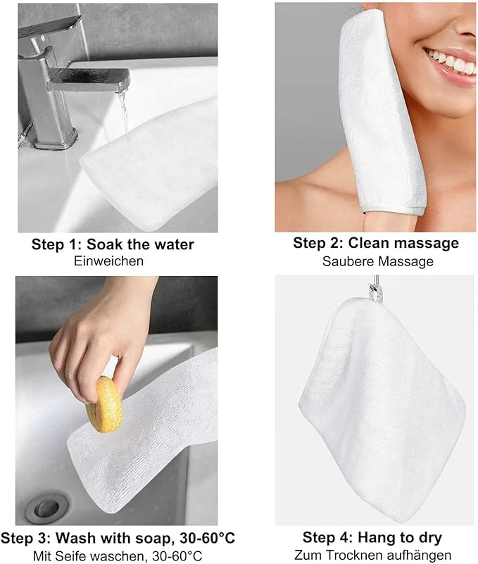 PHOGARY 10 Pack Microfiber Body Wash Mitts, Soft Face Mitten, Bath Spa Cloth, Reusable Makeup Remover Mitt Gloves, European Style Wash Cloth, 6×8 inch (White)