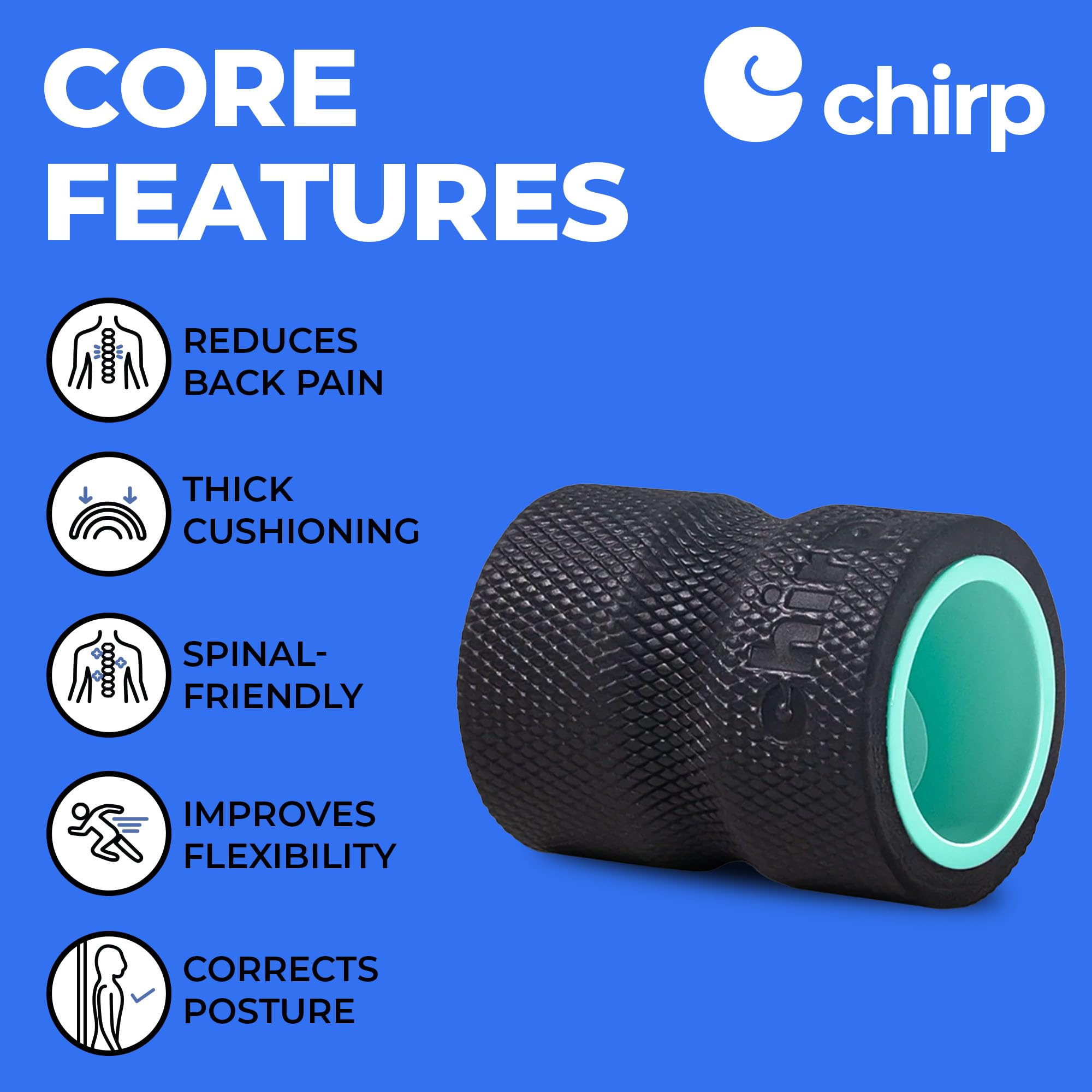 Chirp Wheel+ Foam Roller, Back & Neck Pain Relief, Mint 4-Inch