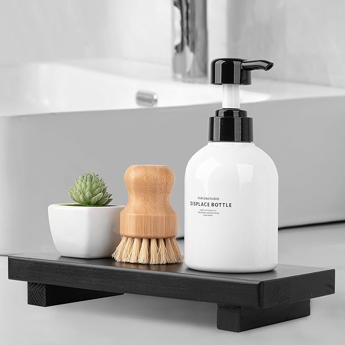 Bathroom Tray Wood Riser Kitchen Decor Soap Holder, 10" x 4.5" Black