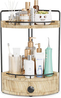 Aollewoiti 2-Tier Corner Bathroom Counter Organizer with Drawer, Wood color