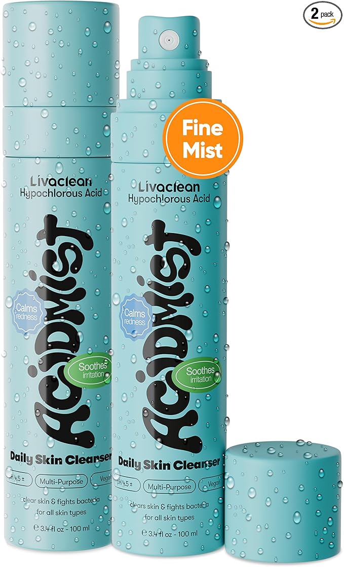 2 Pack Hypochlorous Acid Spray for Face & Body - 2 x 3.4 fl oz - Helps Reduce Redness and Breakouts - Multi-Purpose Travel Size Hypochlorous Spray - Topical Facial Skin Repair - pH-Balancing Toner