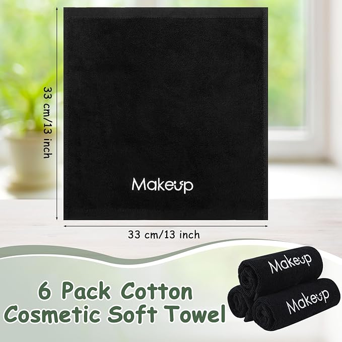 Shimeyao 13x13 Inch Black Makeup Towels Bulk Reusable Makeup Washcloths for Face Facial Remover Washcloths Absorbent Cotton Towel for Salon Spa Women Skin Care(6 Pcs,Smile Pattern)