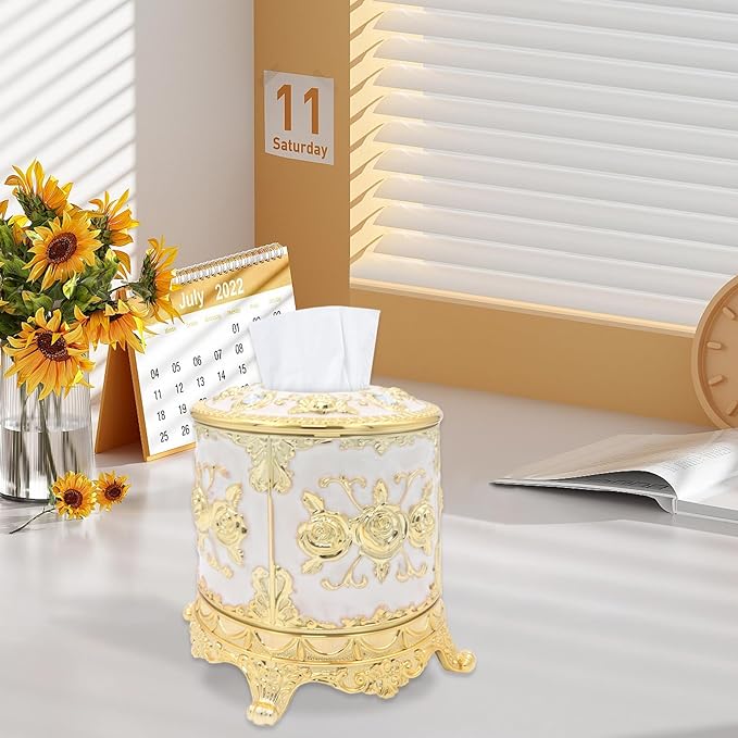 Geesatis Tissue Box Cover, Cylindrical Tissue Box Holder,6.5''x6.1''