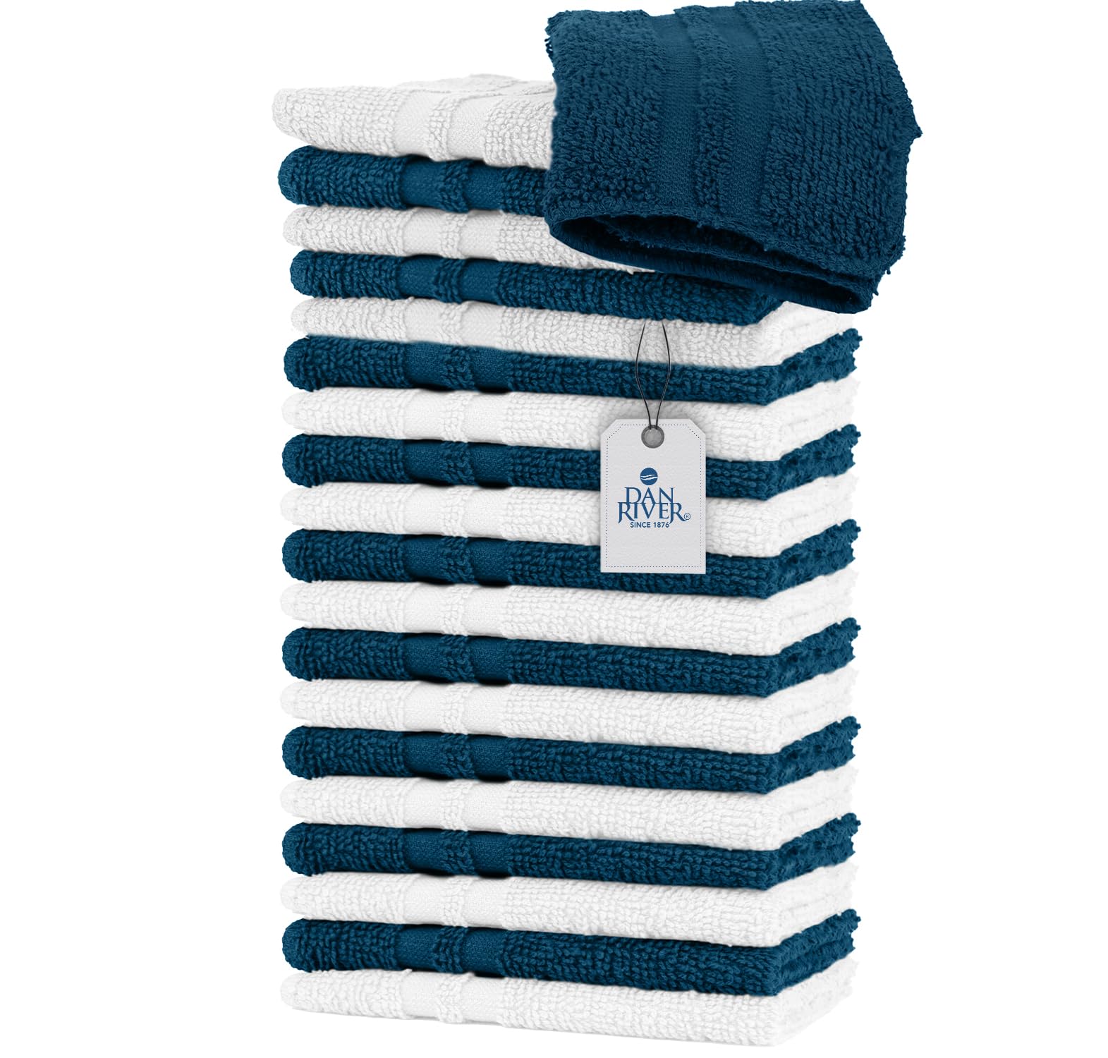 DAN RIVER 100% Cotton Washcloths 20 Pack Premium Quality Face and Body Cloth, Quick Dry Essential Towels for Bathroom, Hand, Kitchen & Cleaning, Baby Washcloths | 11X11 in | 400 GSM | Blue Opal+White