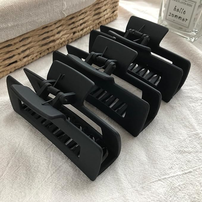 Nalodu Hair Claw Clips Large Square 4 Inch Matte No Slip Big Rectangle Jaw Clip Clamp for Thick Hair Women, 3 Pack Black