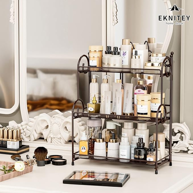 EKNITEY Bathroom Organizer Shelf Countertop - 3 Tier Spice Rack No Assembly