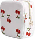 Teircno Period Bag for Women, Portable Corduroy Sanitary Napkin Storage Bag Cherry Period Pouch with Zipper, Sanitary Pads Bag Tampons Holder for Purse, First Period