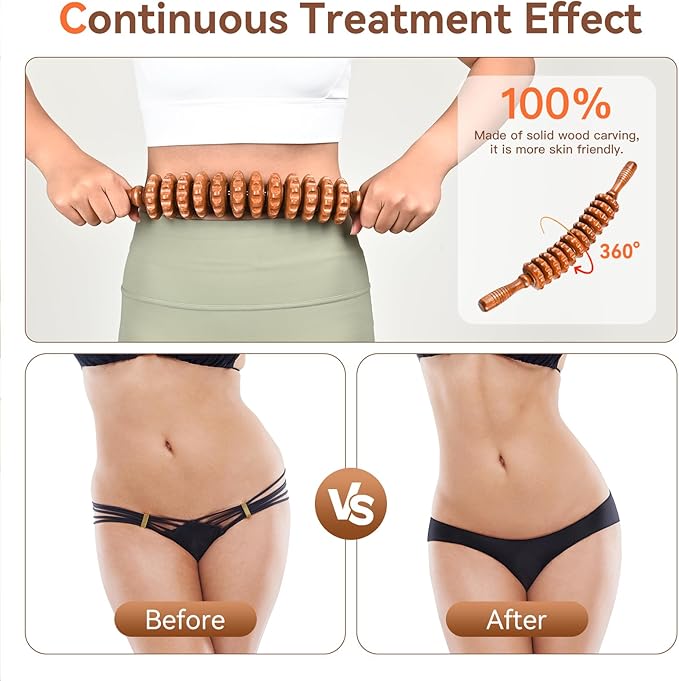 NXCYLW Wood Therapy Massage Tools, Wooden Massage Roller Stick, Lymphatic Drainage Tool, Curved Wood Muscle Massage Roller Used to Relieve Muscle Soreness and Body Shaping