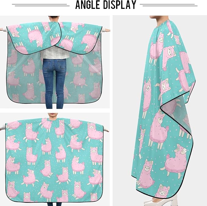 Visesunny Barber Cape - Cute Pink Llama Dot Polyester Hair Cutting Salon Apron - Anti-Static, Water-Resistant Shaving Bib