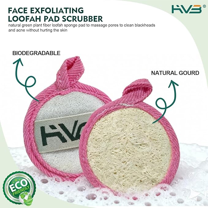HVB Natural Loofah Exfoliating Facial Sponge. Premium Loofah Facial Brush, Made from Natural loofah, Suitable for Both Men and Women, Designed for Facial Cleansing. Pack of 8 (1 Box)