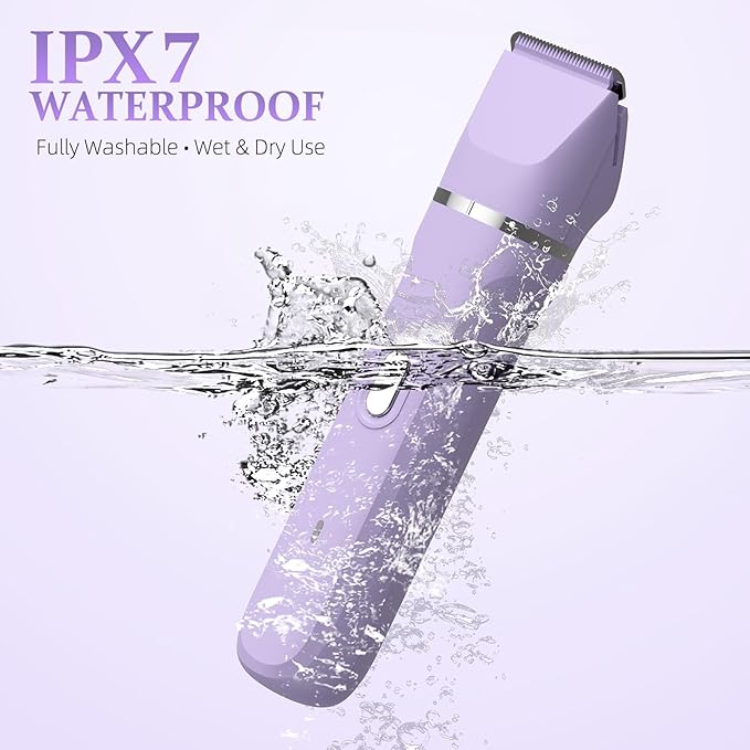 HOHOLE 5-in-1 Bikini Trimmer for Women, IPX7 Waterproof Electric Razors Shaver, Cordless Body Hair Trimmer, Facial & Pubic Hair Removal, Ceramic Blade (Purple)