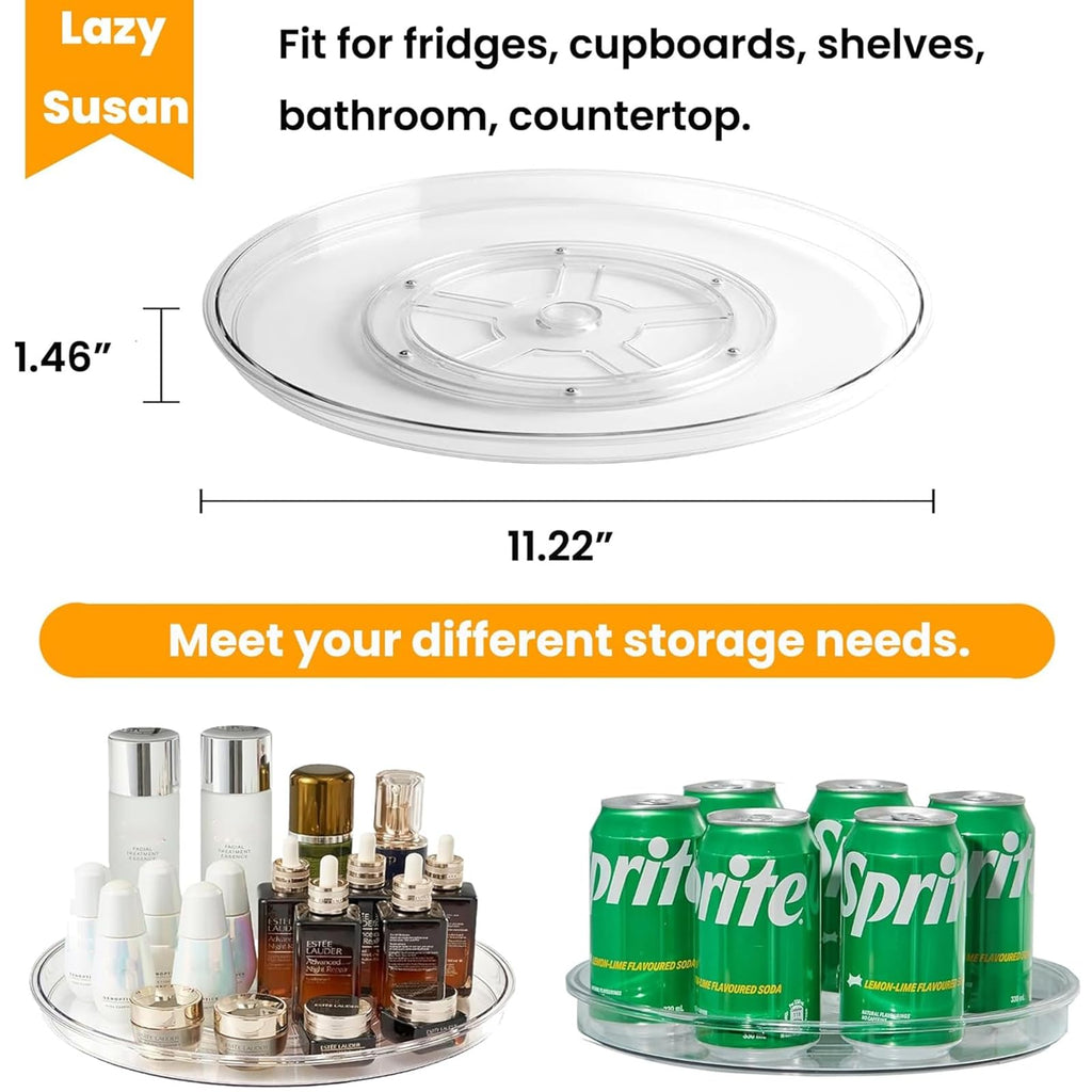 vacane Clear Lazy Susan Organizer, Non-Skid Plastic 11" Lazy Susan Turntable for Cabinet Rotating Pantry Lazy Susan Cabinet Organizer, Storage Containers for Kitchen, Refrigerator Countertop