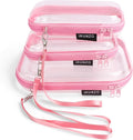 iRUNZO 3 PCS Clear Hard Shell Zipper Case With Handle Strap，Clear Plastic Waterproof Cosmetic Makeup Bags Toiletry Pouches for Travel With Double Zipper，Kid's Toy Storage Organizer Bins Box