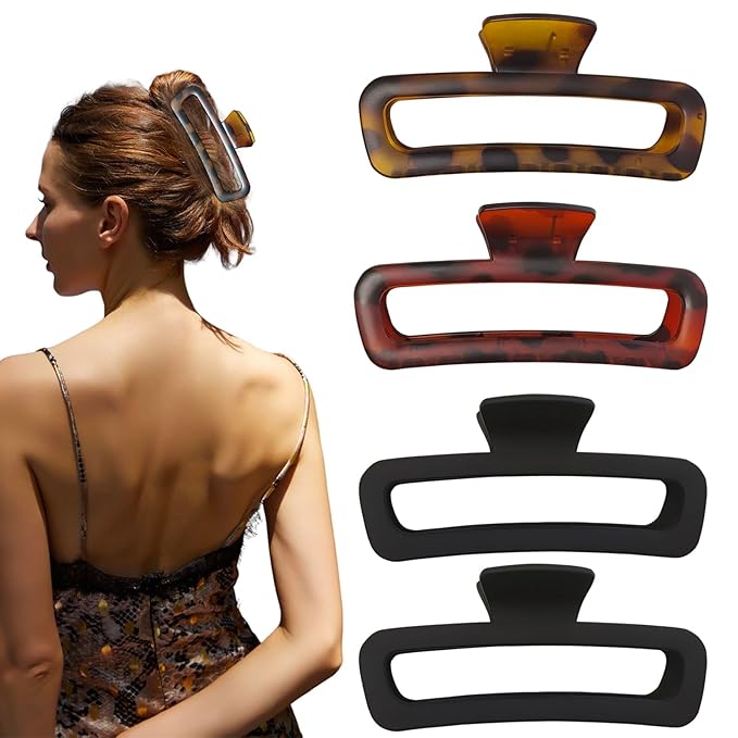 Nalodu 5 Inch Hair Claw Clips Extra Large Square No Slip Big Matte & Glossy XL Rectangle Clip for Thick Curly Long Hair Women, 4 Pack