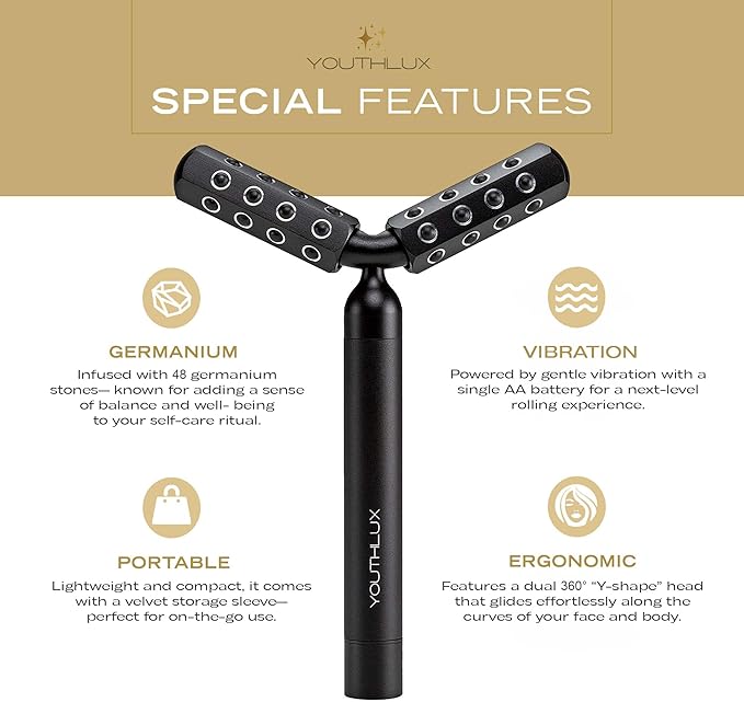 YOUTHLUX Revolution Roller - Germanium Stone Uplifting Face/Body Beauty Massage Tool/Roller/Wand for Skin Tightening/Firming, De-Puffing, Anti-Aging (Black)